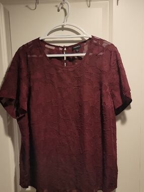 torrid Wine Lace Overlay Short Sleeve Blouse